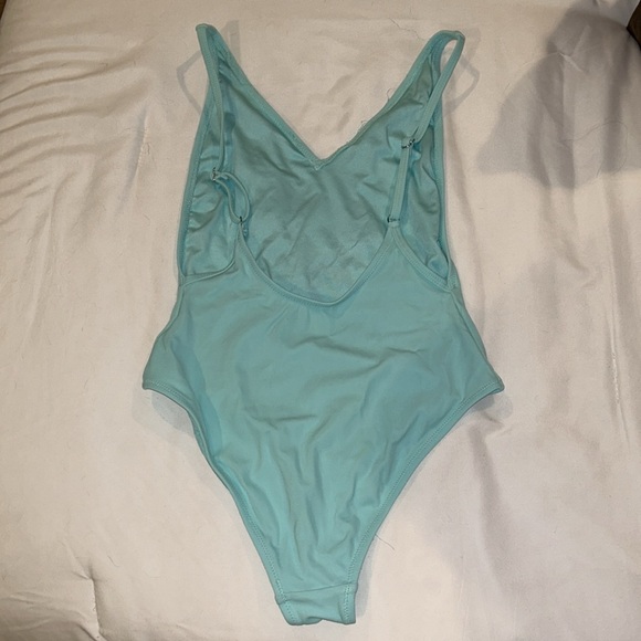 Blue one piece bathing suit with sequins drink on the front - Picture 2 of 2